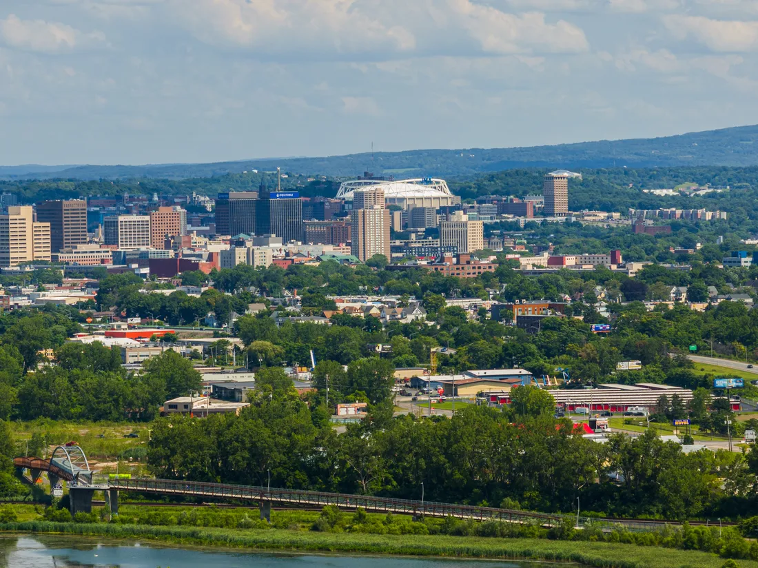 Drone shot of City of Syracuse.