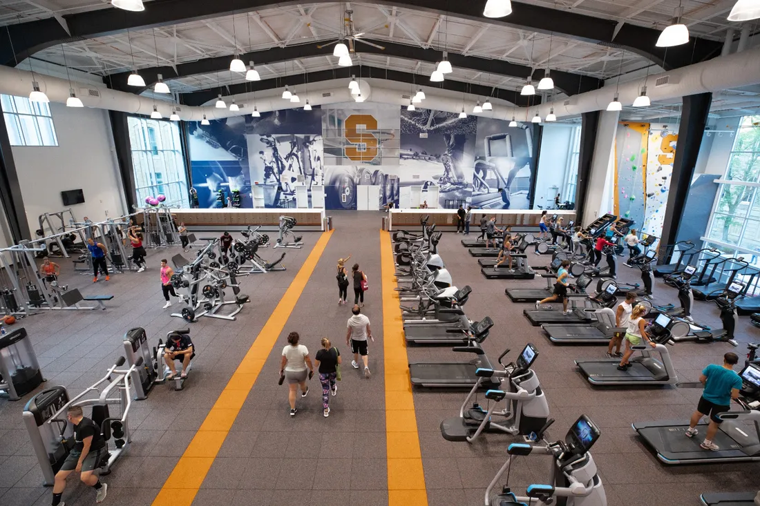 Aerial view of exercise equipment at the Barnes Center at The Arch.