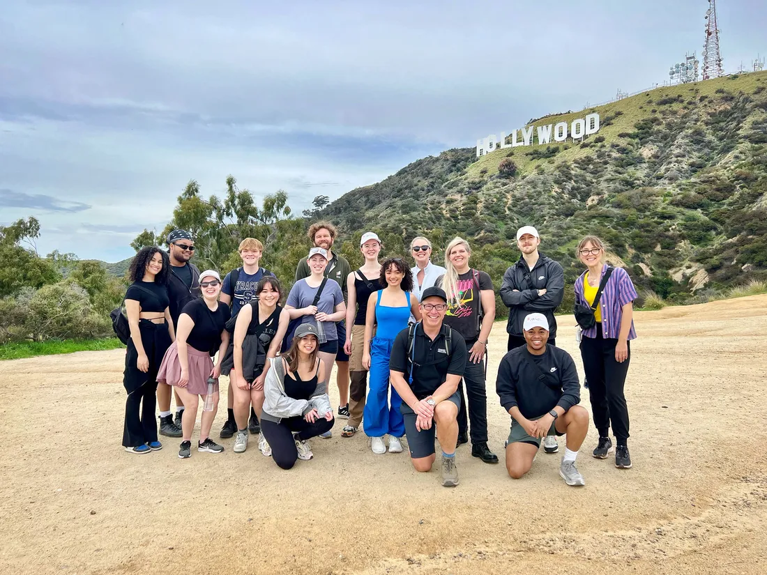 Students on a hike in Hollywood with Professor Tim Hooten.