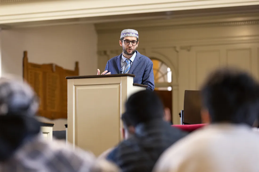 Amir Duric leads Muslim prayer at Hendricks Chapel.
