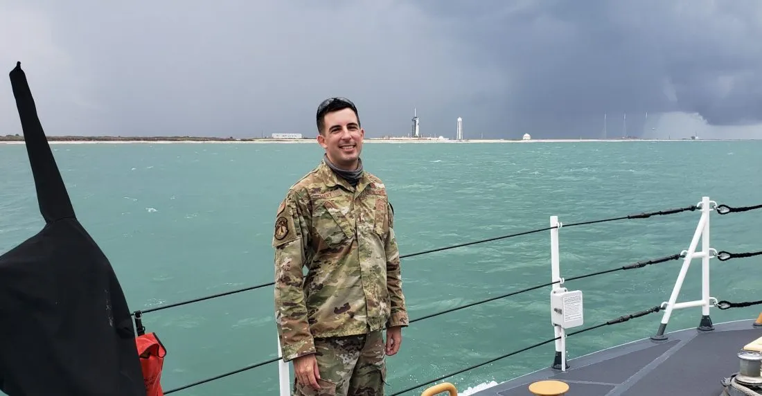 Dan Egert on board a Coast Guard ship