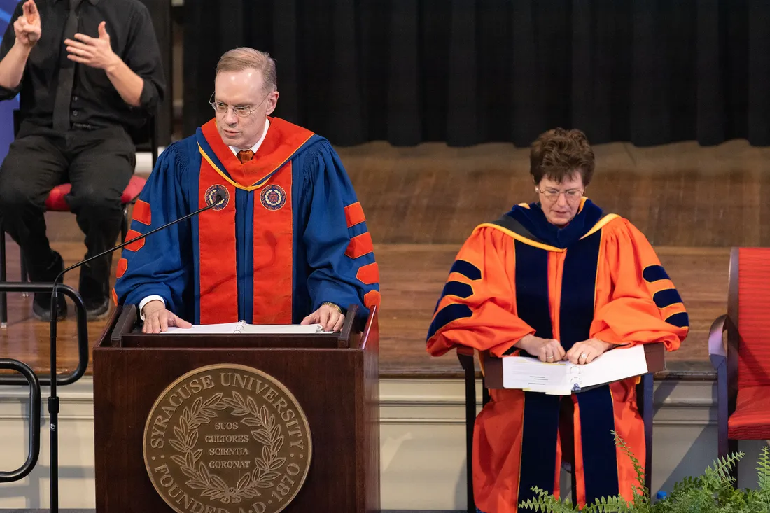 Chancellor speaks at past One University Awards ceremony.