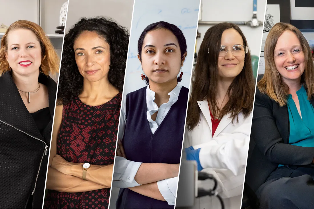 Five women professors posing for portraits.