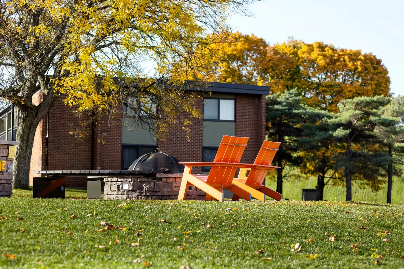 Aerial view of campus in the fall.