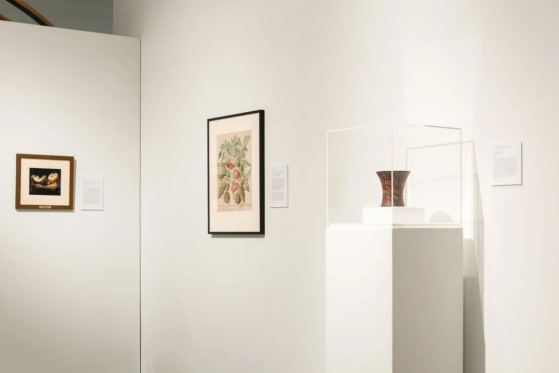 Artwork displayed against a white wall in the corner