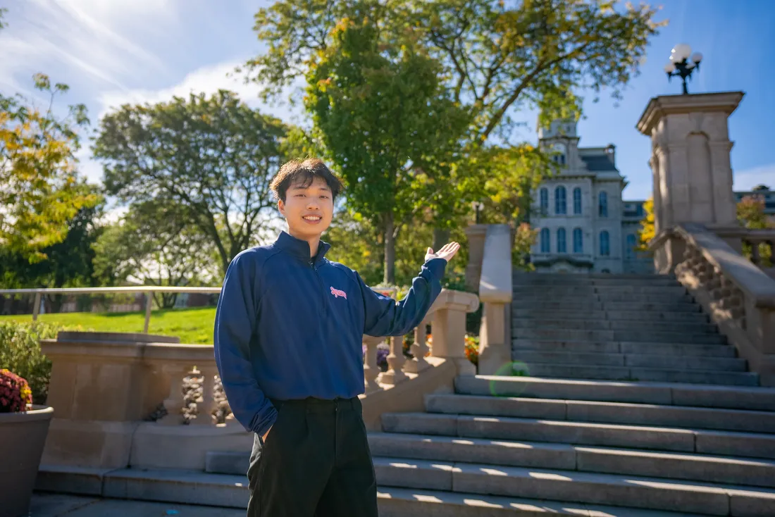 International student Ivan Shen giving a campus tour.