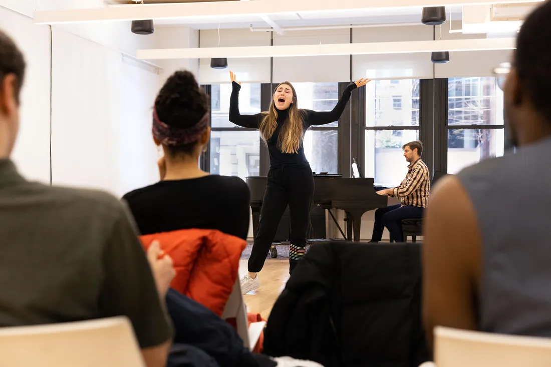 Students engage in instructor Daisy Prince's performance class at the Fisher Center in NYC Immersion program.