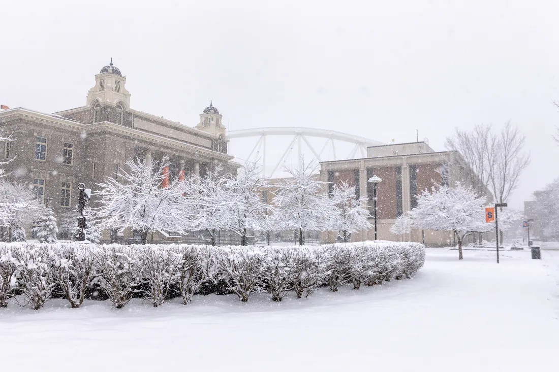 A photo of Syracuse University's campus in the winter.