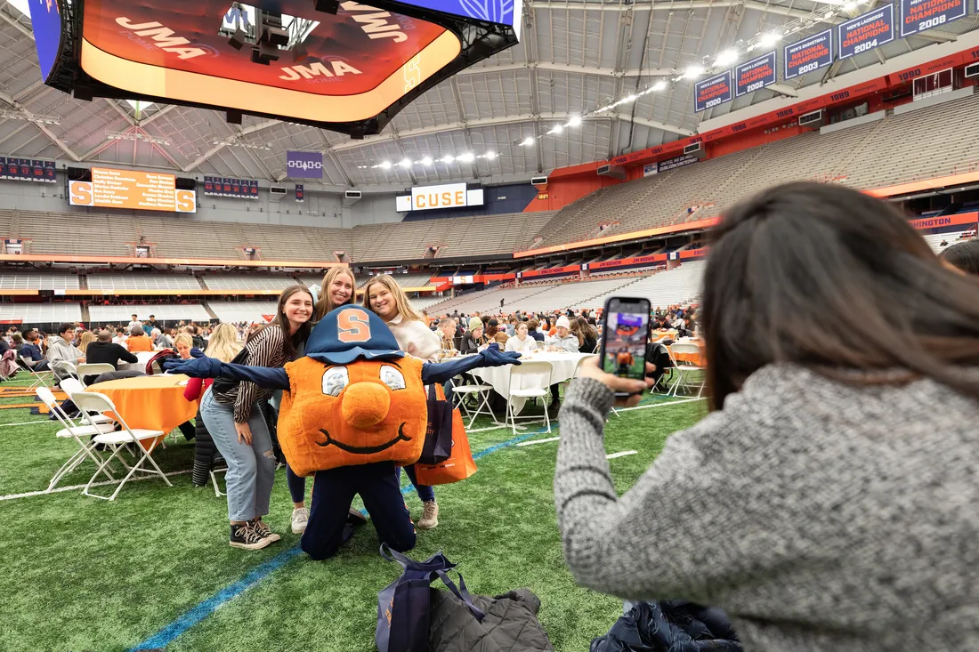 Students with Otto in the JMA Wireless Dome.