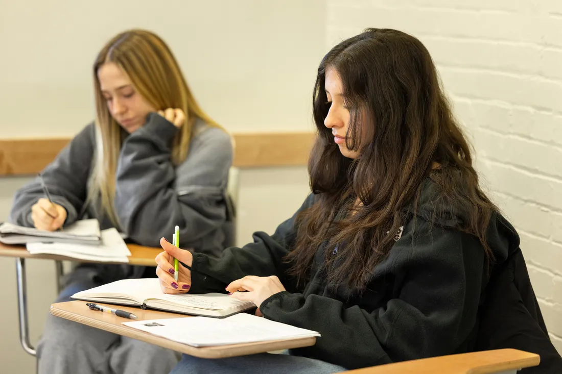 Professor Mona Eikel-Pohen teaches Syracuse University students German in Lyman Hall, Spring 2026.