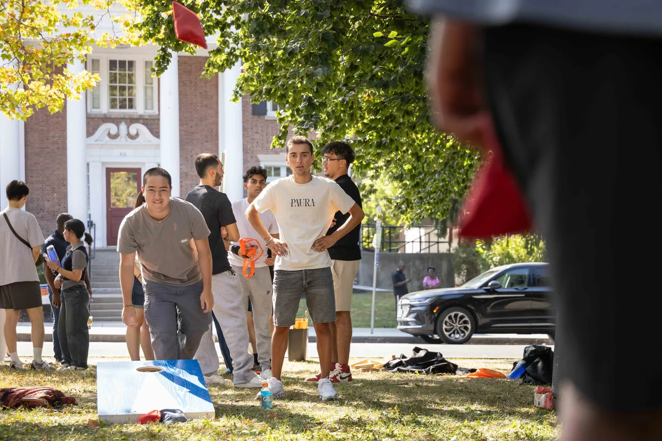 International students at a welcome event.