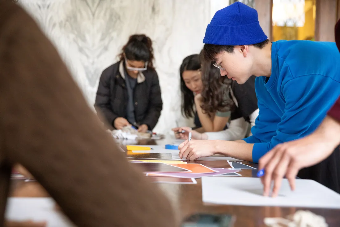 Students working on a project together.