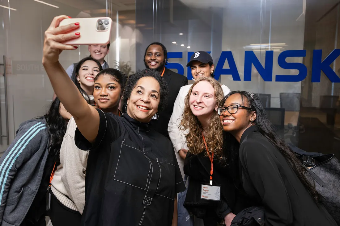 People taking a selfie at Skanska.