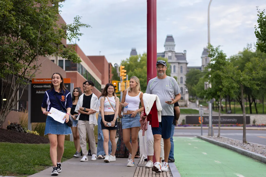 People walking on campus.