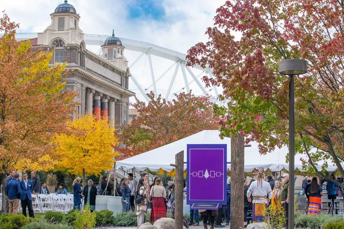Onondaga Artist Brandon Lazore’s installation in the center of campus.