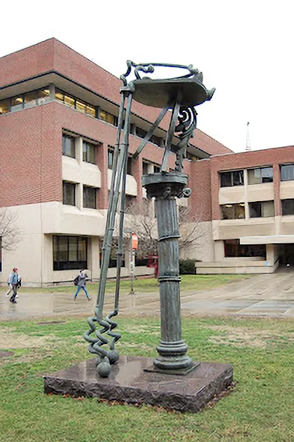 Sculpture of the Oracle's Tears, located in front of the Shaffer Art Building.