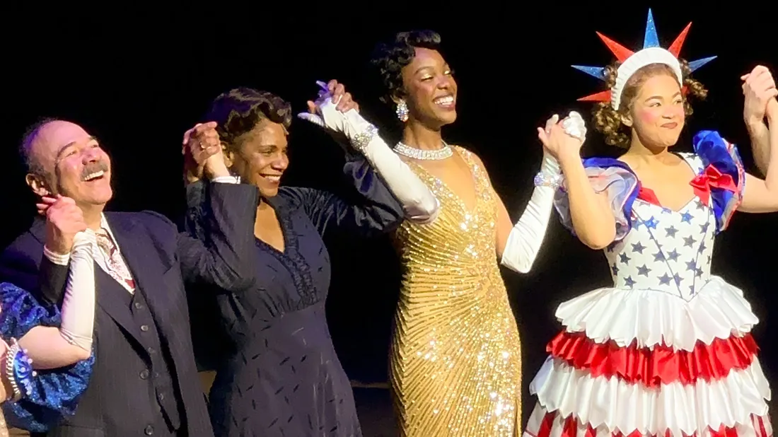 Stars on Broadway holding hands mid bow