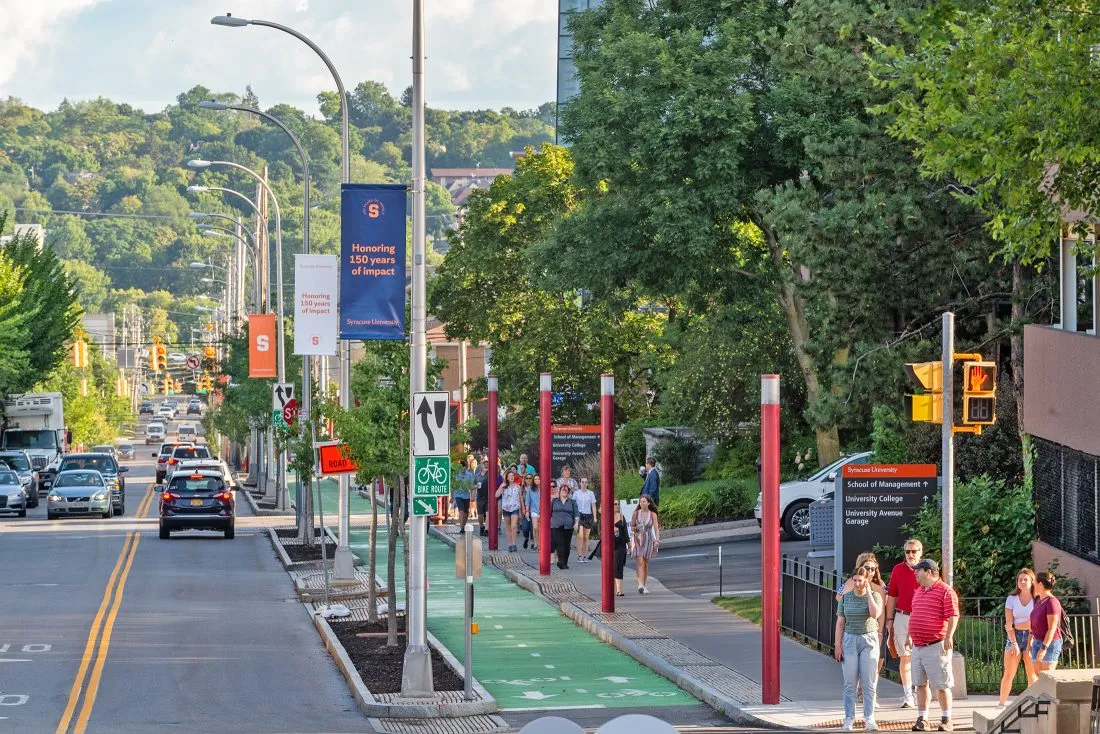 Connective Corridor University Ave with 150th Anniversary Banners.