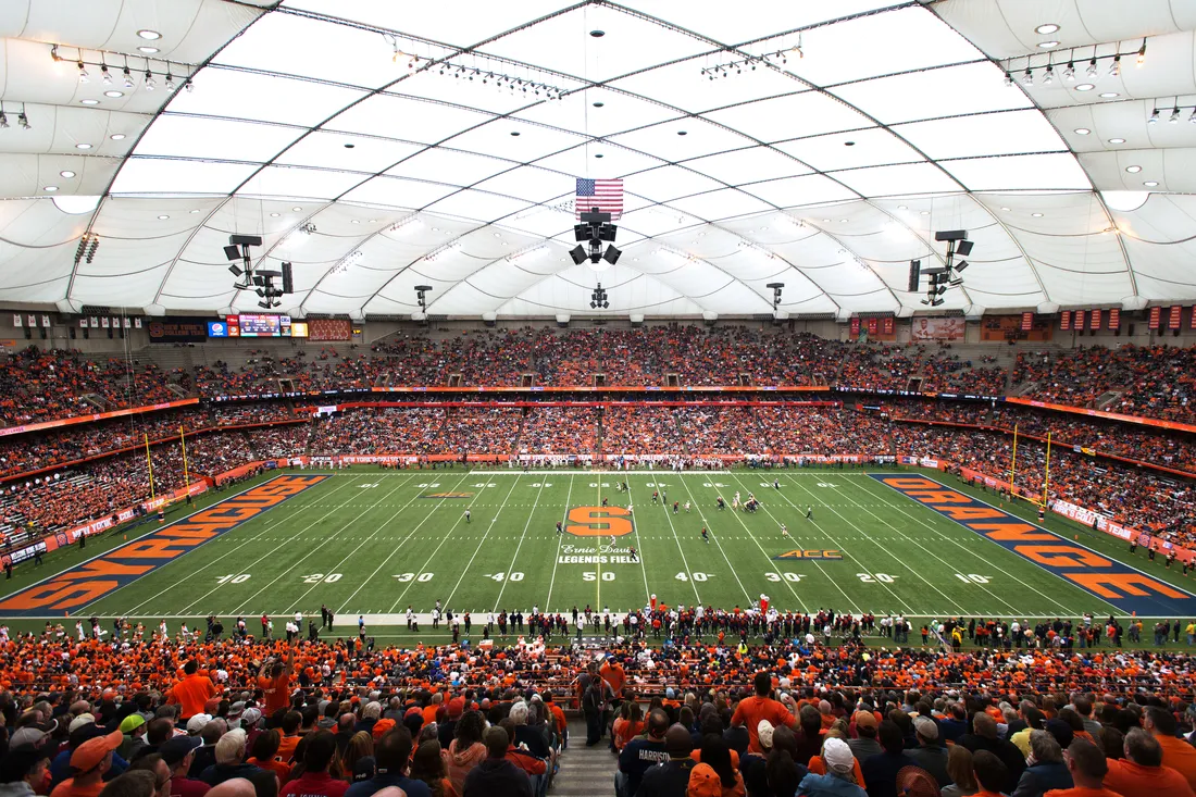 Birdseye view of inside the JMA Wireless Dome on game day.