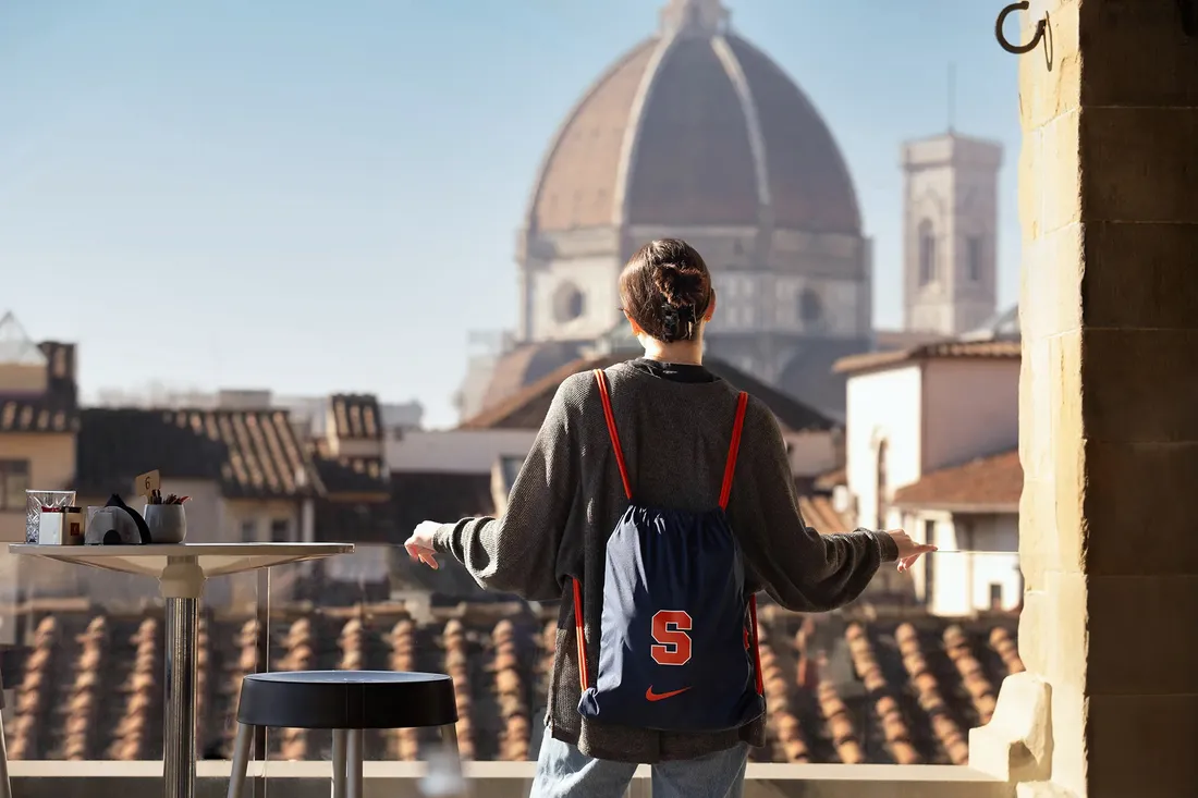 Student on walking tour in Florence, Italy.