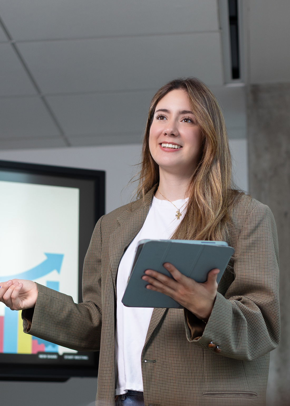 A student giving a business presentation.