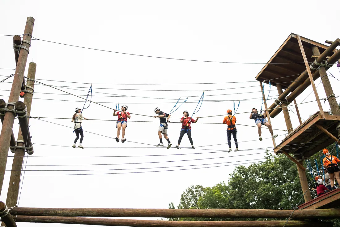 Students on rope course.