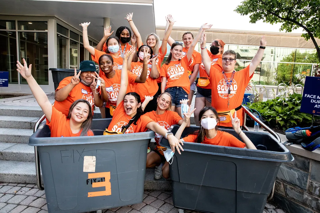 People in bins for move in week.