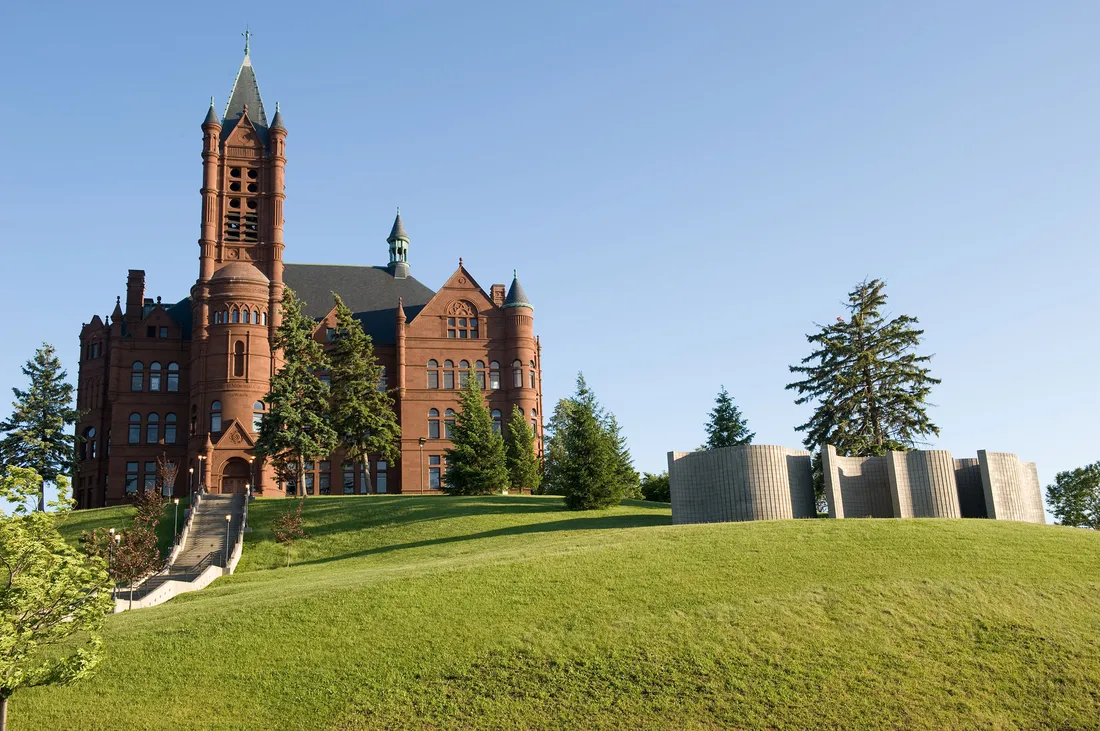 The exterior of Crouse Hall in the Summer.