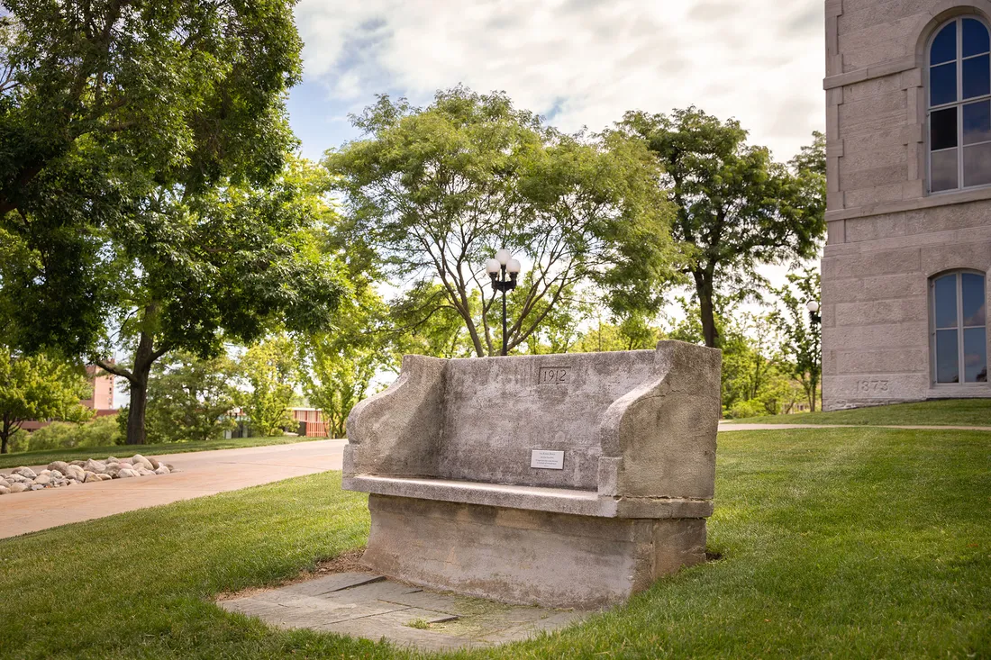 Kissing bench in the middle of the SU campus.