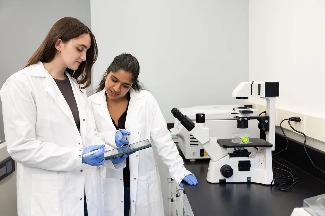 Two researchers working in a lab.