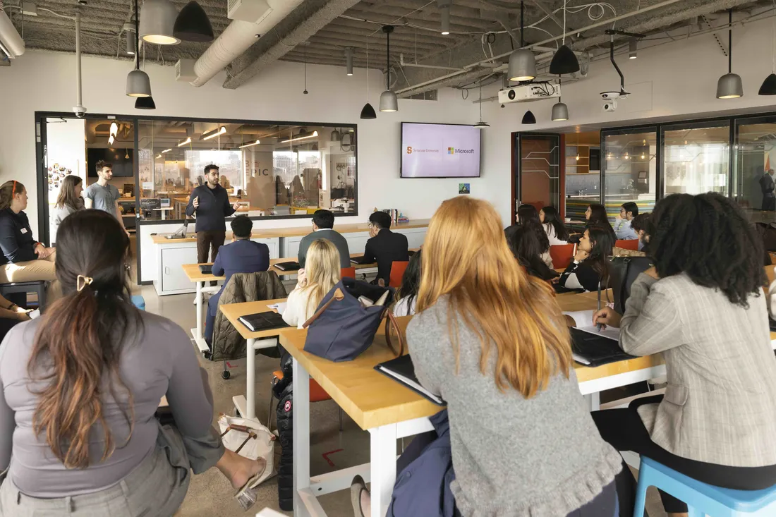 Syracuse University students at Microsoft in Boston, Massachusetts, on an immersion trip.