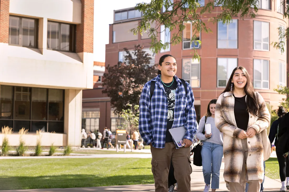 Students walking on campus.