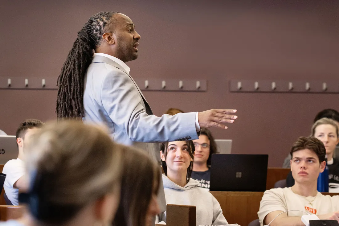 A professor talking to a class.