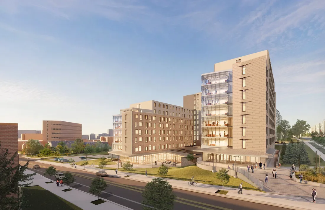 Exterior of Waverly Dorm Rendering