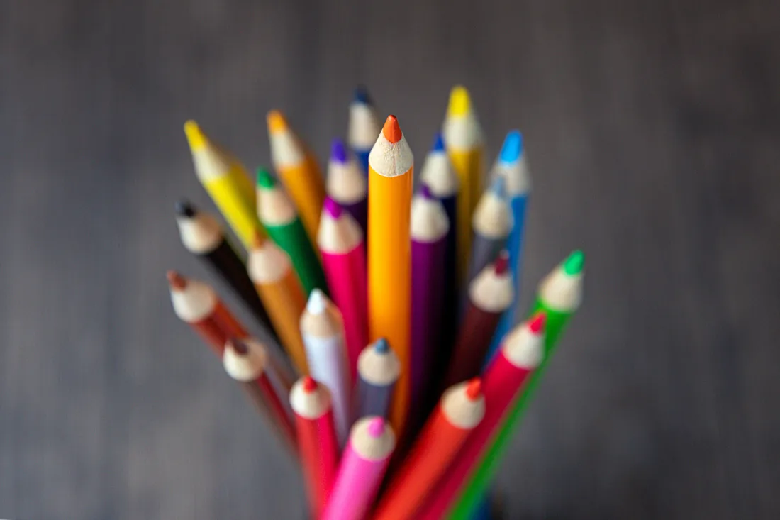 Array of colorful pencils.