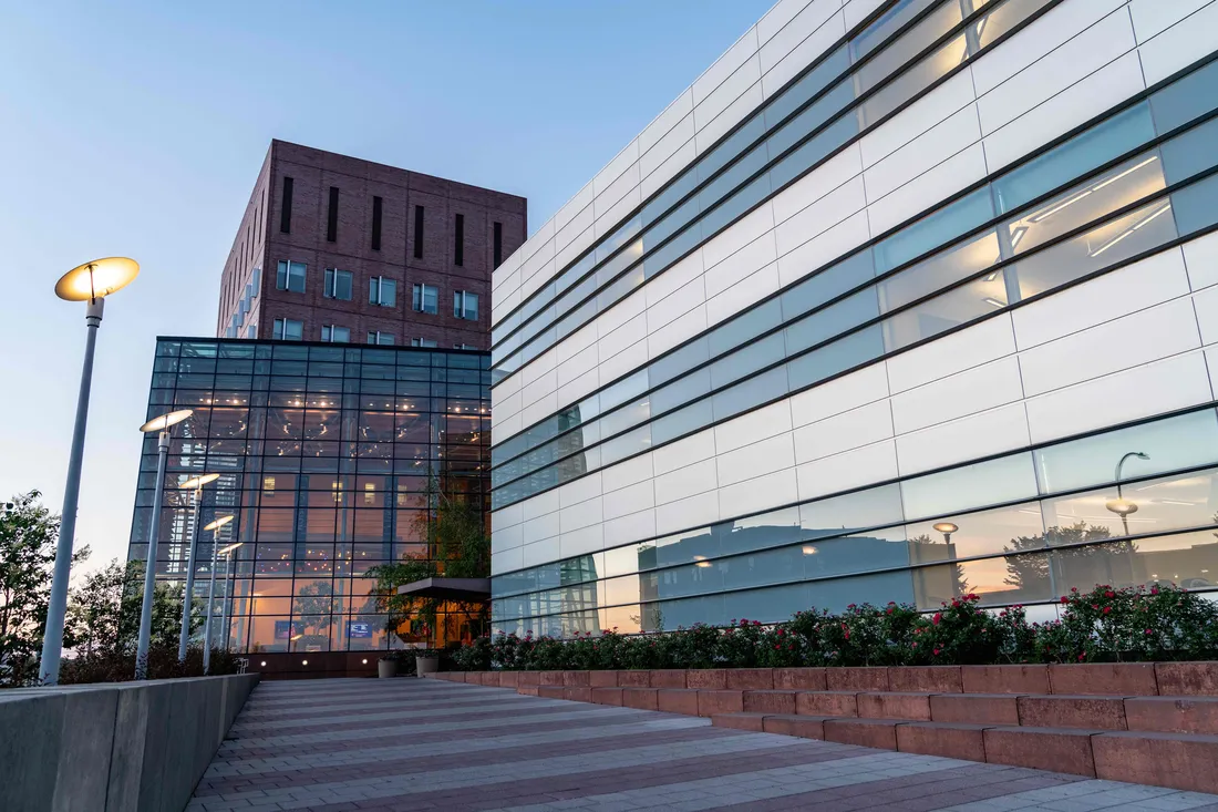 An exterior view of the Martin J. Whitman School of Management at Syracuse University.