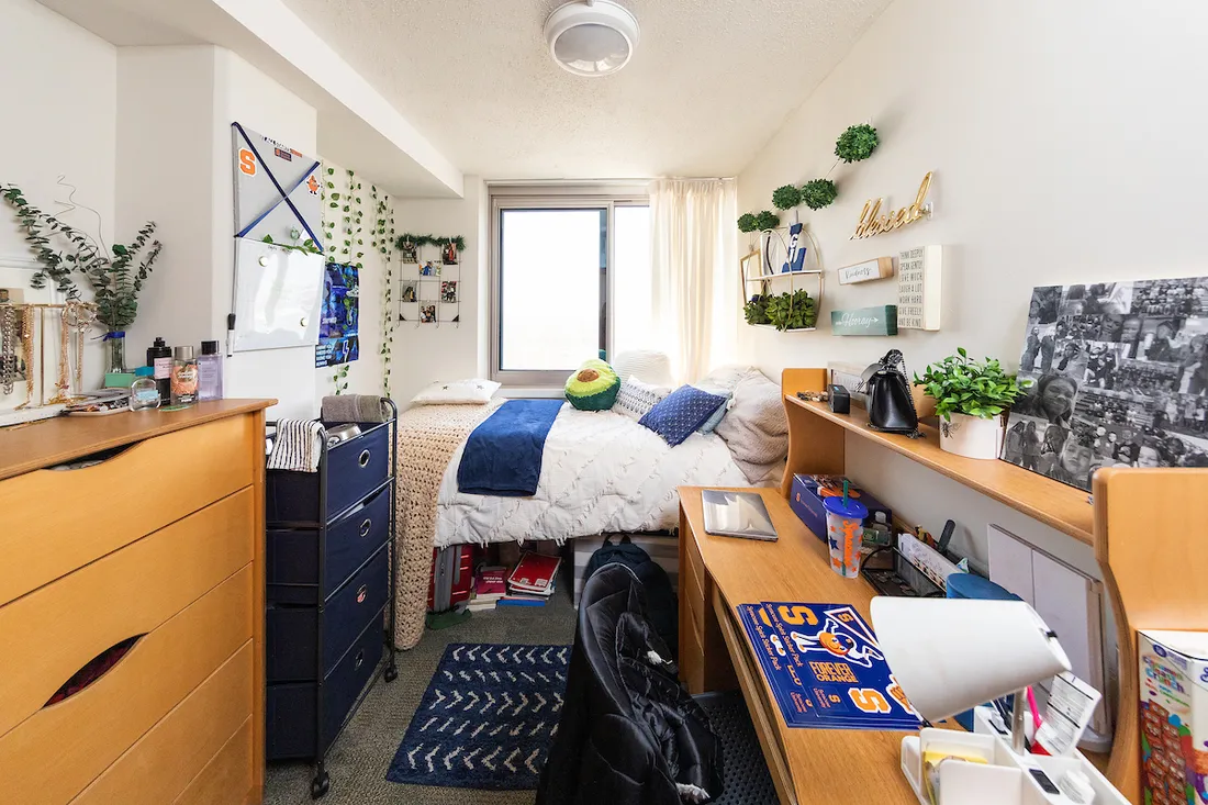 View of a dorm room.