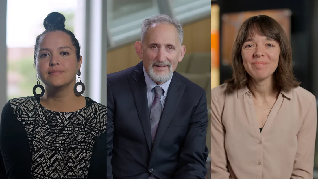 Three portraits of faculty members.