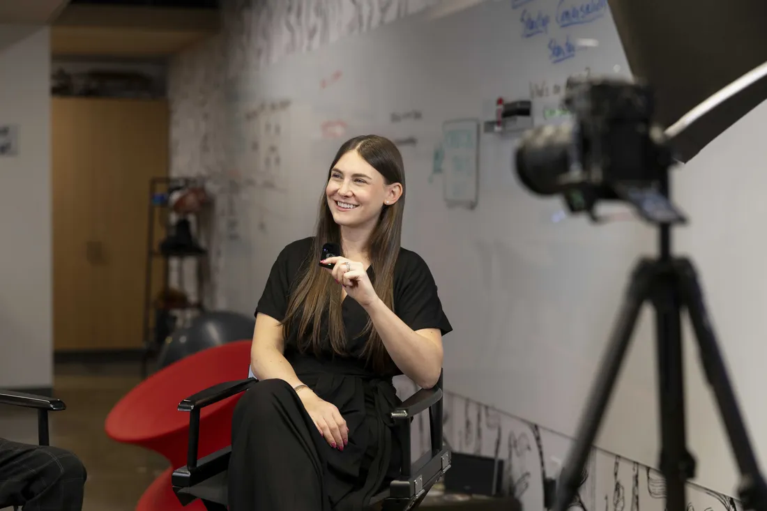 A student being interviewed for the creator economy event.