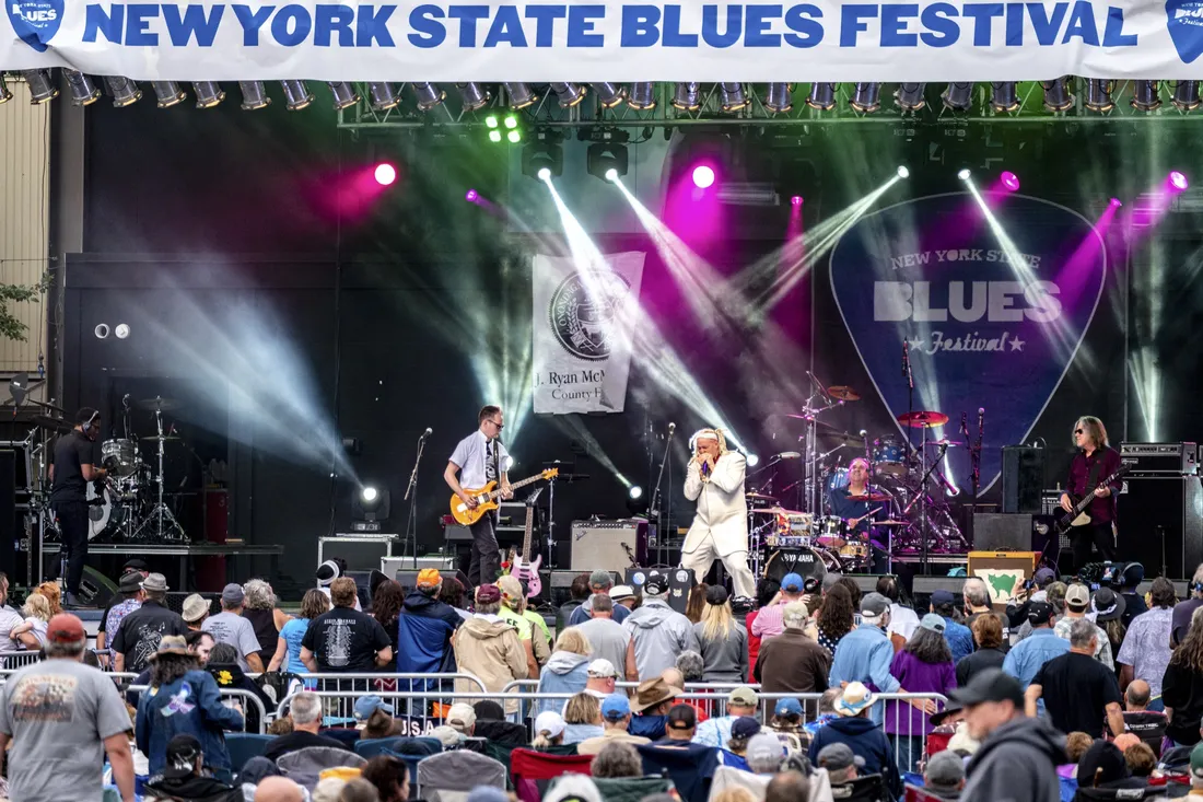 Musicians performing at the New York State Blues Festival.