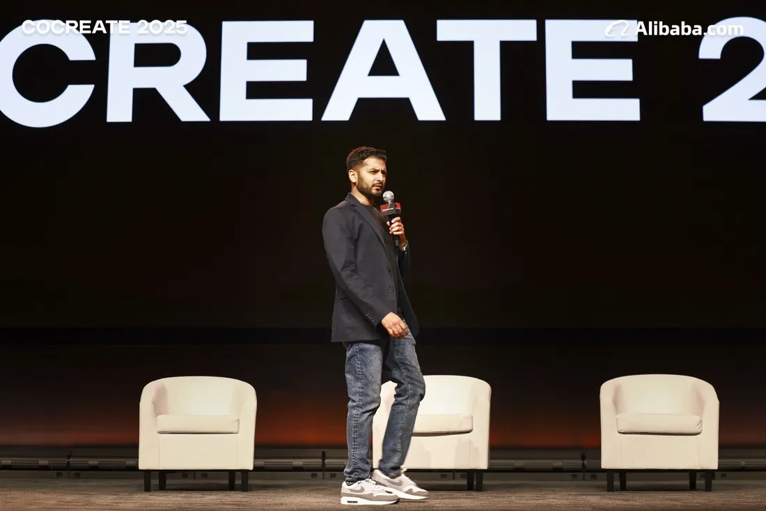 Rah Mahtani speaking at the 2025 COCREATE business conference in Las Vegas.