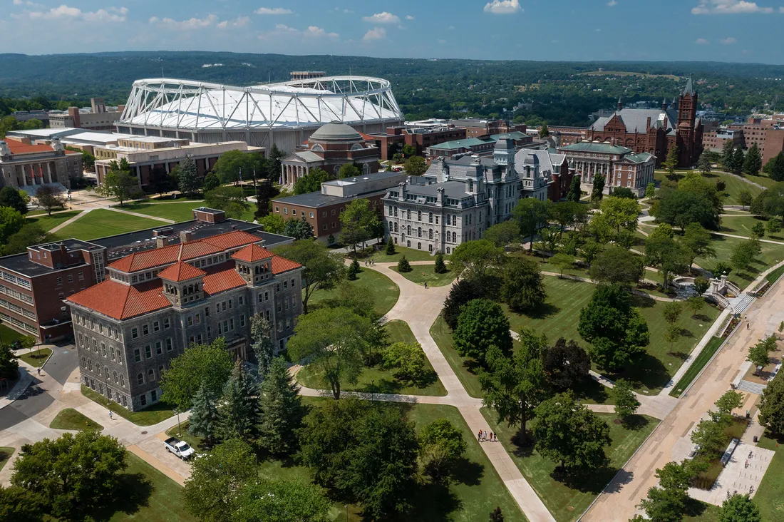 Aerial of campus from above.