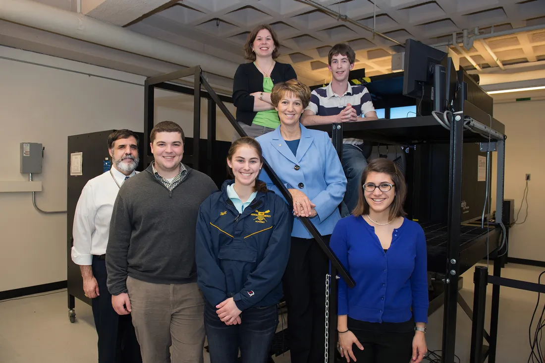 Eileen Collins and John Dannenhoffer with students.