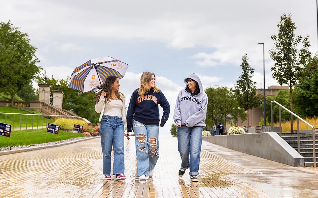 Students walking on campus.