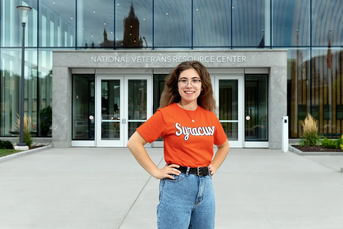 Portrait of Brynn Taylor in front of NVRC building.