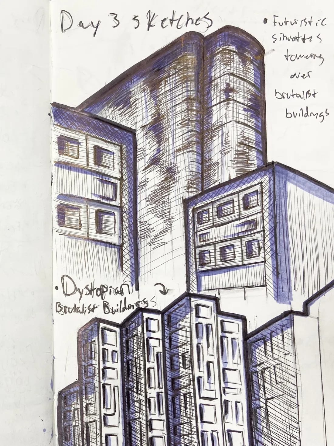 Sketch of buildings seen in Seoul, South Korea.