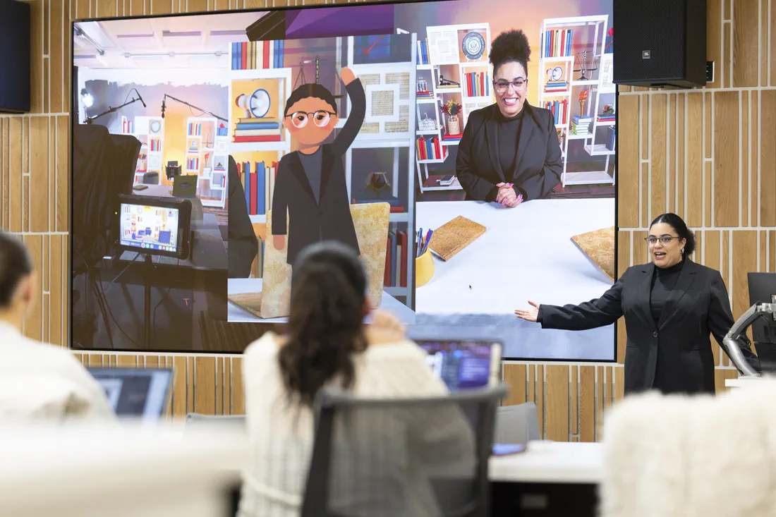 Carmella Boykin walking through her career journey at the Center for the Creator Economy event.