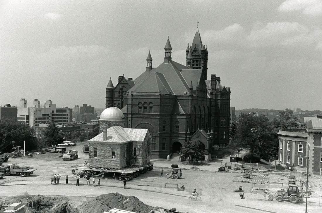 An archival photo of a building on campus.