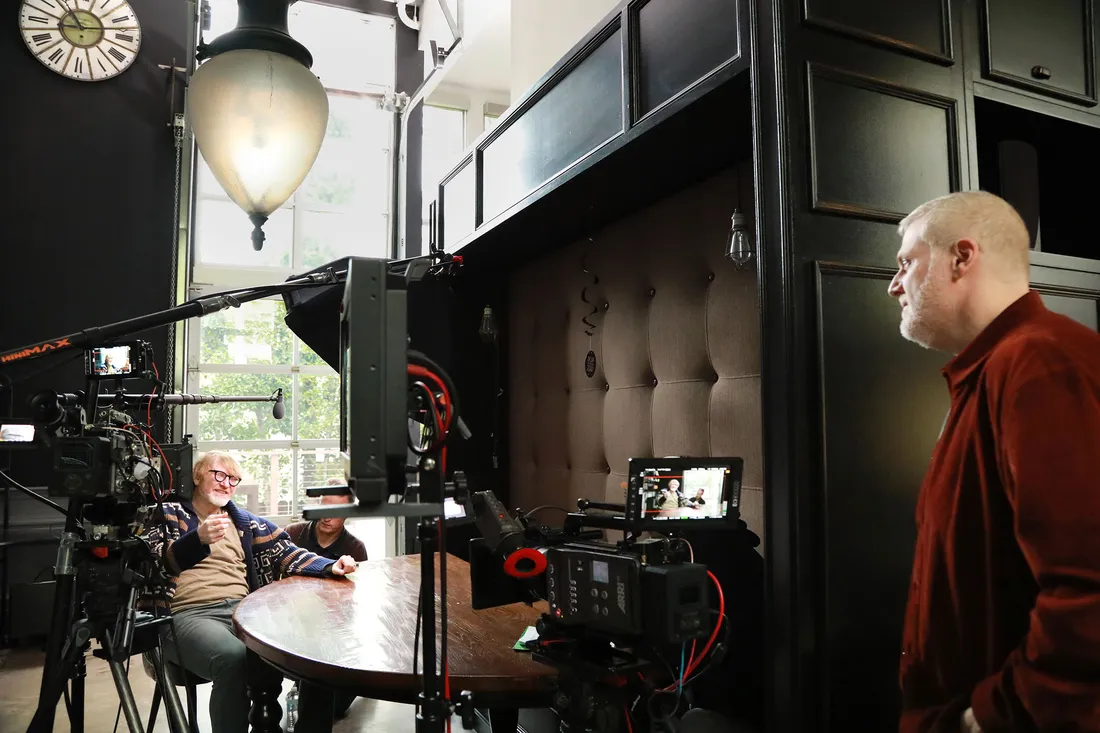 Gabe Honig on set of an interview with Chuck Klosterman.