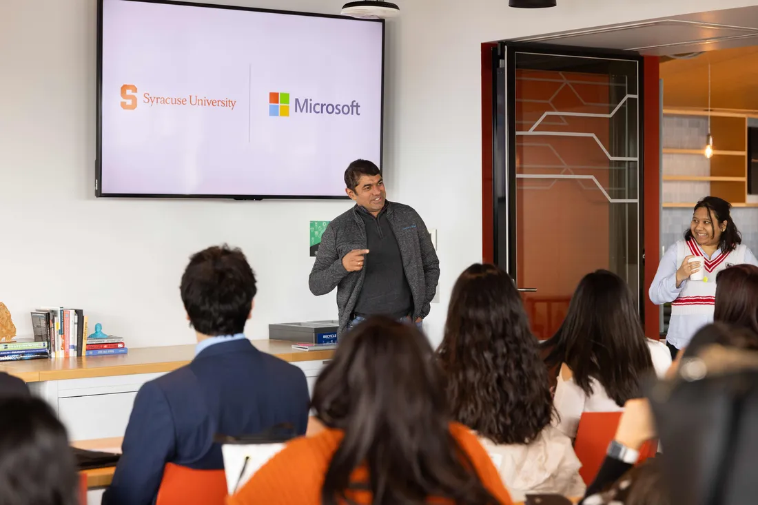 Students during a Boston immersion trip to Microsoft.